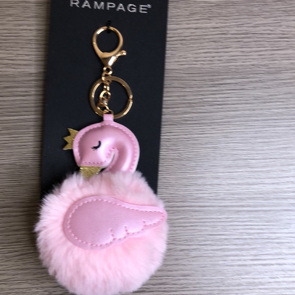 Rampage. Rabbit Fur Swan Pompons Keychain. - Picture 4 of 5